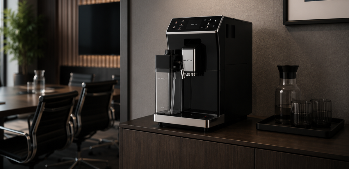 Bestir BM20 compact bean-to-cup coffee machine available to rent from EMCAT